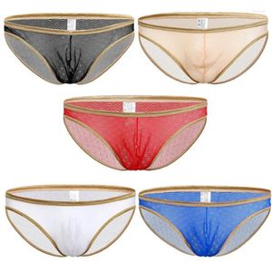 Slips masculins sexy taille basse gaze pantalons transparents sous-vêtements hommes Ropa intérieur Hombre jante dorée hommes bikini slip