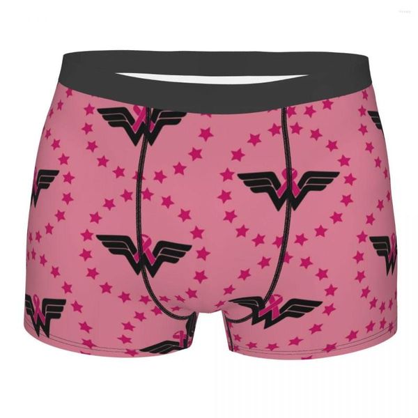 Calzoncillos masculinos Cool Breast Cancer Awareness Pink Ribbon Hero ropa interior Boxer Briefs hombres pantalones cortos suaves