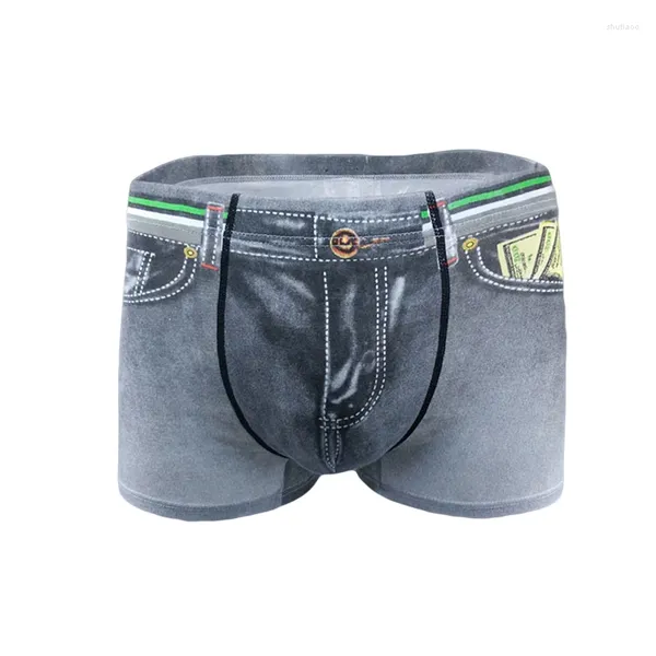 Calzoncillos Hombre Denim Boxer Bragas Sexy Ropa Interior De Moda Masculina Impresión 3D Hogar Cómodo Bolsillo