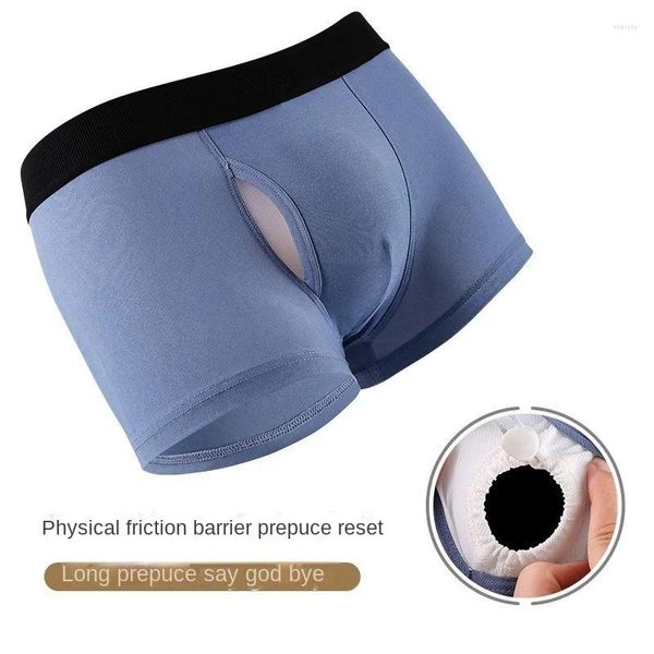 Calzoncillos Hombre Agujero abierto Ropa interior Transpirable Bolsa de pene Boxer Suave Física Extender el poder sexual Prepucio Mejorar la lencería para Big Dick Short