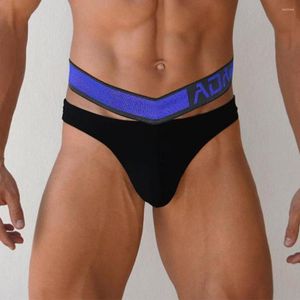 Sous-vêtements homme Sexy slips Double taille ceinture conception spéciale sous-vêtements pénis poche culotte mâle respirant Sport Fitness troncs