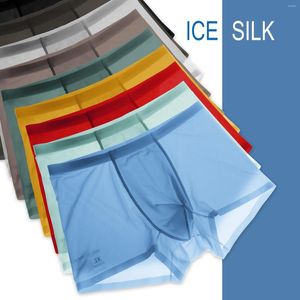 Sous-vêtements sous-vêtements pour hommes Boxers Shorts Soie glacée Été Cool Mâle Sans couture Demi-Clair Boxer Cueca Masculina