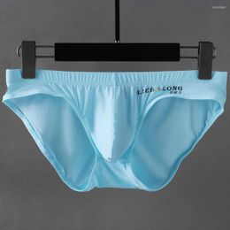 Slips Slips en soie glacée pour hommes Sexy taille basse renflement gros pénis poche culotte jeunesse sous-vêtements sans couture ultra-mince respirant mâle