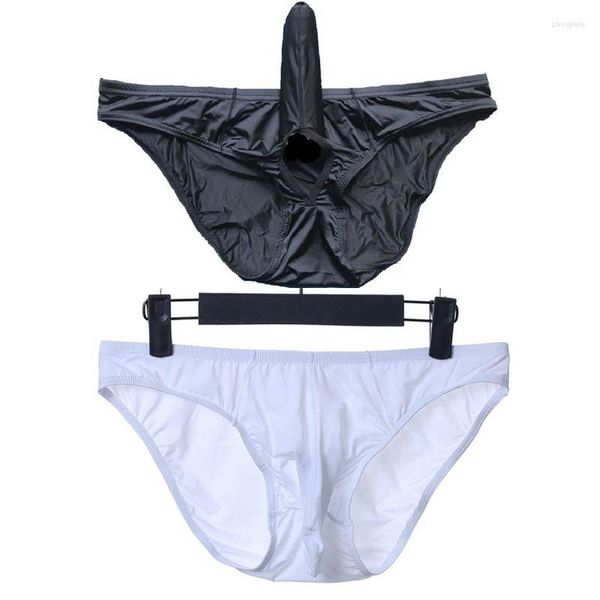 Calzoncillos Ropa interior para hombres Pene Nariz Elefante Nariz Bolsa grande Calzoncillos Seda de hielo Sexy Open U Paquete de entrepierna Nalgas Lencería corporal erótica