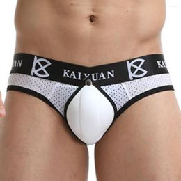Onderbroek heren sexy ondergoed lage opkomende rekbare slijpen ademende u-bulge cup pouch holle comfortabele mannelijke kleding