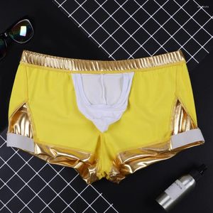 Caleçons hommes brillants culottes Sexy hommes caleçons bronzant sous-vêtements Sissy poche mâle sommeil bas Lingerie lisse Shorts