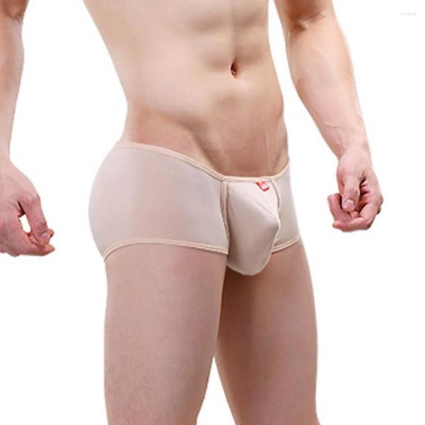 Calzoncillos para hombre, calzoncillos tipo bóxer suaves en U convexos con bolsa grande, pantalones cortos elásticos de talle bajo, ropa interior de algodón sexy, boxeadores planos para hombres gay con realce