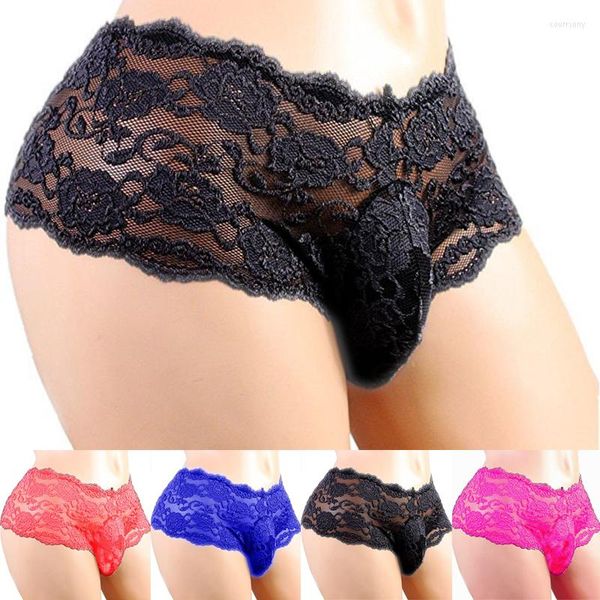 Calzoncillos Ropa interior para hombres Lencería sexy Bragas Plus Siz Lace Sissy Male Transpirable Jockstrap Briefs G-String Tangas Porno