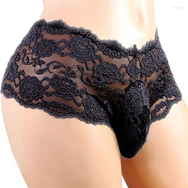 Sous-vêtements pour hommes Sexy Mens Lace Sissy Grid Thong Seamless Enhance Pouch Briefs Pantalons Culottes