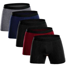 Onderbroek Mannen 5 stks / partij Lange Boxer Heren Ondergoed Katoen Man Boxers Solid Flexibele Shorts Calzoncillos Hombre Boxer Marca H1214