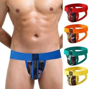 Slips Hommes Bikinis Coton Gay G-string Sexy String Camouflage Imprimer Maille Sous-Vêtements Trous Découpe Hanche Lift Culottes Culottes UnderpantsUnderp