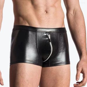 Onderbroek Men Boxer Briefs Stijlvolle en comfortabele heren Faux Leather Low Rise Underwear Shorts Bouch slipje