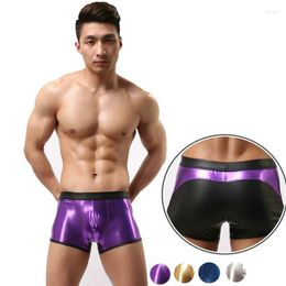 Sous-pants Men Boxer Shorts sexy gros sac de pénis sous-vêtements Gay Low Batent Patent Leather Erotic Stage Cueca U Convex Panties