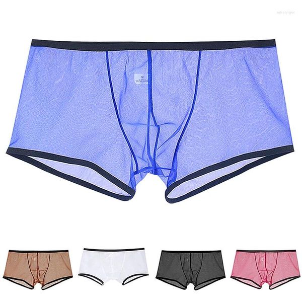 Calzoncillos Hombres Boxer Shorts Verano Ultra-Delgado Transparente U Convex Bolsa Bragas Malla Ropa Interior De Tiro Bajo Secado Rápido