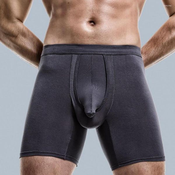 Calzoncillos Hombres Boxer Flaco Suave Transpirable U Convex Bulge Bolsa Elegante Nariz Sin Restricción Color Sólido Ropa Interior Deportiva