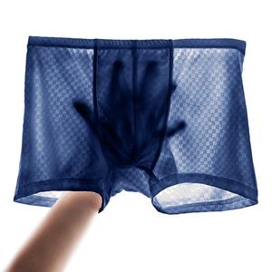 Calzoncillos Bóxer para hombre, ropa interior de malla de seda helada, calzoncillos cómodos transpirables transparentes, bragas transparentes ultrafinas sexis