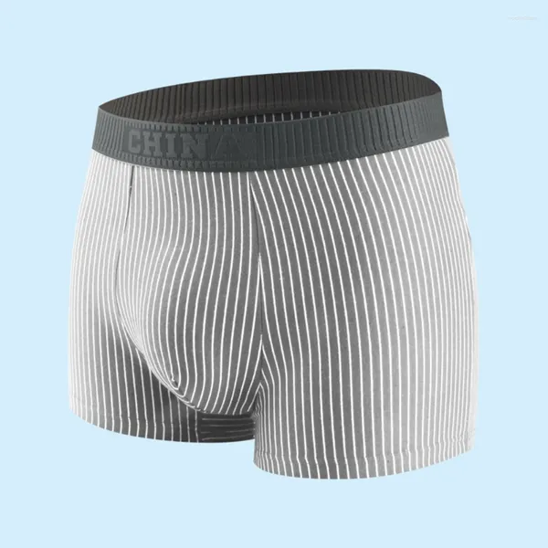 Caleçons pour hommes Boxer sous-vêtements rayé coton respirant court renflement poche culotte doux confortable culotte Fitness léger