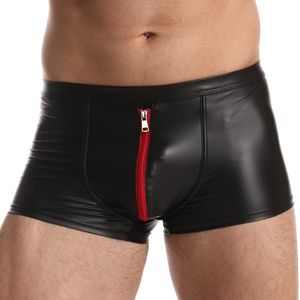 Onderbroek mannen boksers briefs sexy bulge ondergoed mannen glijden faux lederen open voorkant shorts gay slipjes rode zipper lage taille mannelijke onderbroek 230410