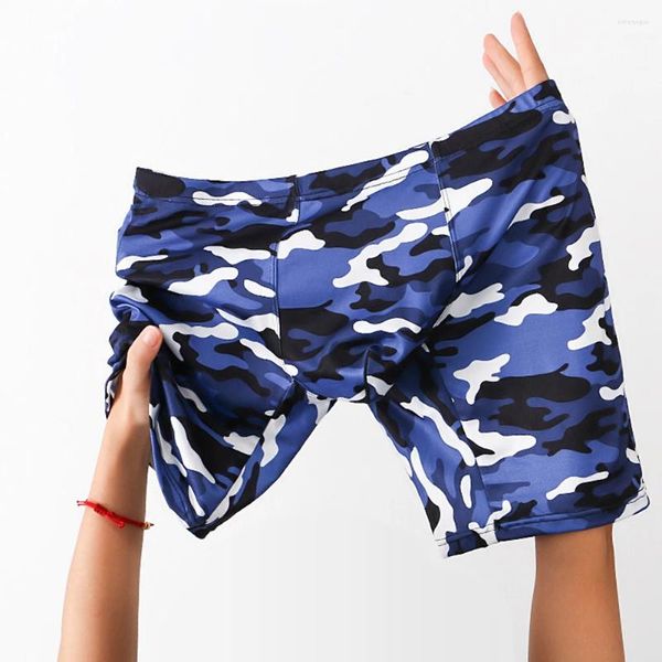 Calzoncillos Boxers para hombre, bañadores de camuflaje de longitud media, pantalones cortos, ropa interior de poliéster para hombre, Boxershorts sexis para hombre, bragas en caja