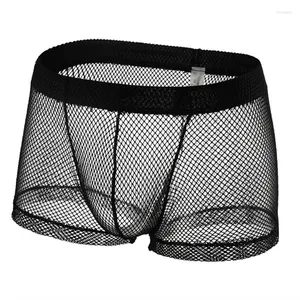 Caleçons Hommes Boxers Shorts Bikini Transparent Mesh Sous-Vêtements Gay Culotte Homme Solide Respirant Poche Résille Cueca Calzoncillo