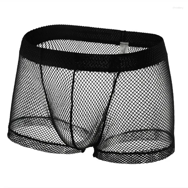 Calzoncillos Boxers para hombre, pantalones cortos, Bikini, ropa interior de malla transparente, bragas Gay para hombre, bolsa transpirable sólida, Calzoncillo de rejilla