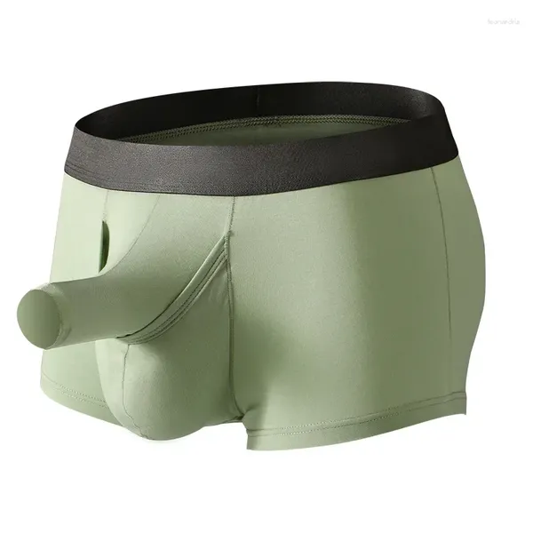 Calzoncillos Boxers para Hombre, ropa interior Sexy, bolsa larga para pene, Boxershorts de fibra de bambú, bragas con bulto de elefante para Hombre