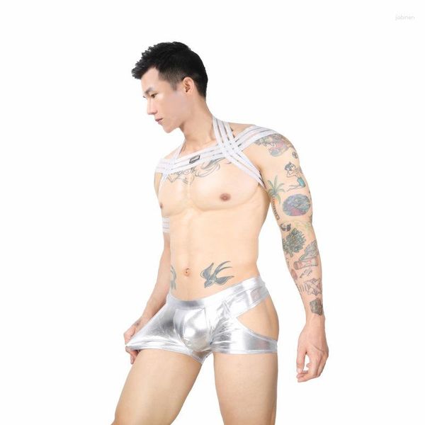 Sous-vêtements Hommes Boyshort Lumineux Shorts Or Imitation Cuir Sous-Vêtements Vêtements De Performance Sous-Vêtements Grande Poitrine Haute Élastique Muscle Épaule