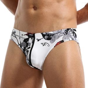 Sous-vêtements hommes slips glace soie bikini sous-vêtements hanche ascenseur haute coupe string impression respirant sous-pantalon mince élasticité troncs courts