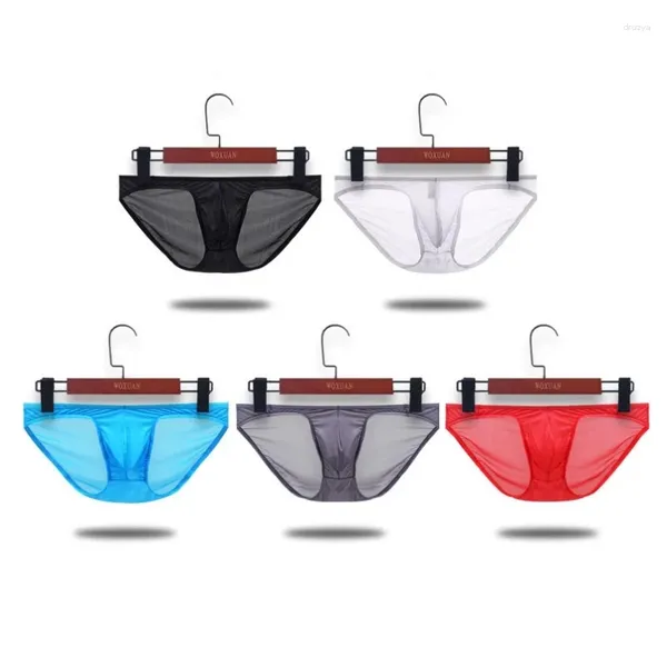 Calzoncillos Calzoncillos para hombres Malla Nylon Súper fino Suave Bragas masculinas Gay Divertido Bulto Pene Bolsa Bikini Ver a través de Jockstraps Lencería Ropa interior