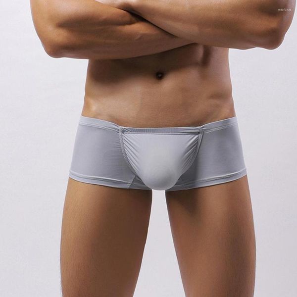 Sous-vêtements hommes poche bombée Boxer Shorts culottes sous-vêtements sexy 2023 taille basse respirant hommes glace soie solide troncs hommes