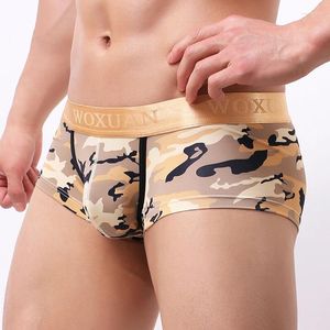 Onderbroek mannen camouflage lange boksers/woxuan merk polyester lowris low rise heren bulge zakje naadloze shorts ondergoed ondergoed