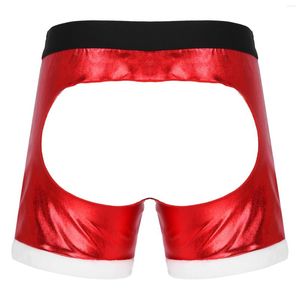 Caleçons hommes cadeau de noël métallisé brillant ouvert BuShorts élastique large ceinture renflement poche boxeurs flanelle coupe sous-vêtements