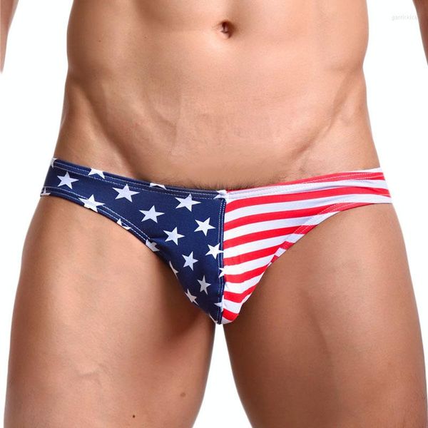 Slip hommes coton slips poche bombée Shorts sous-vêtement bikini Sexy troncs Gay pénis USA drapeau étoiles rayures taille basse