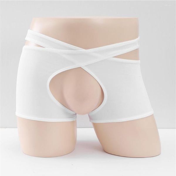 Sous-vêtements hommes culottes sans entrejambe coton mélangé boxer shorts entrejambe ouvert sexy tentation brève lingerie coq exposé fesses nues