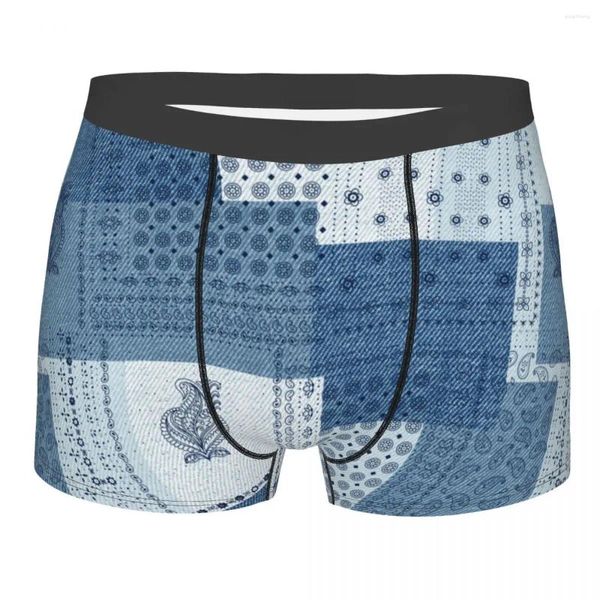 Sous-vêtements hommes Denim Patchwork Paisley motif sous-vêtements nouveauté Boxer Shorts culotte Homme doux S-XXL