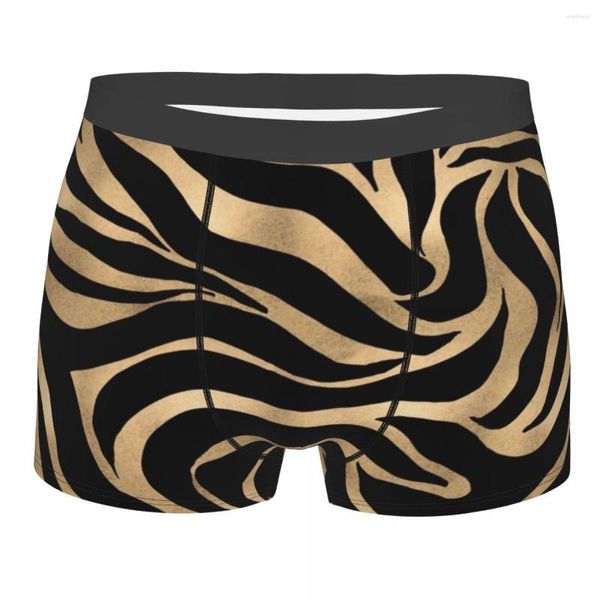 Caleçon Hommes Élégant Métallique Or Zèbre Noir Imprimé Sous-Vêtements Animal Peau Texture Boxer Briefs Shorts Culotte Homme Plus La Taille