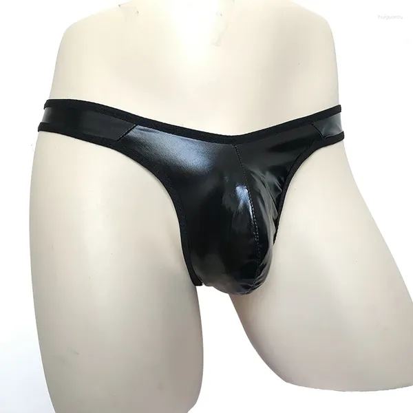 Calzoncillos Hombres Cuero de imitación Calzoncillos sexy Aceite Brillante Bajo Riae Tangas T-Back Sólido G-String Clubwear Etapa Rendimiento Lencería Ropa erótica