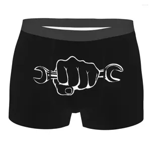 Men de sous-pants Men Funny Mécanicien tenant une clé moto Correction des sous-vêtements Boxer Shorts Male Breathable Plus Taille