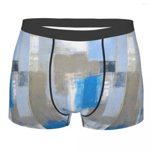 Caleçon Hommes Grungy Abstrait Teal Peintures Sous-Vêtements Gris Bleu Brosse Illustration Sexy Boxer Culotte Mâle Polyester S-XXL