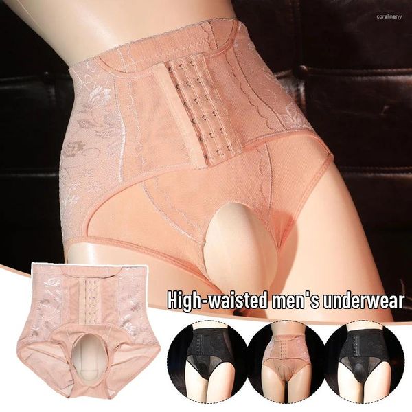 Calzoncillos para hombres, bragas escondidas, bragas moldeadoras de cuerpo, cintura alta, malla sexy para travestismo, ropa interior masculina transgénero