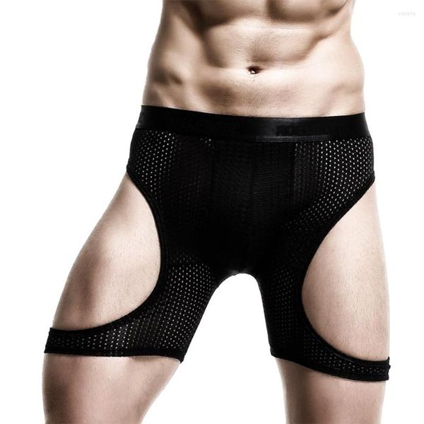 Calzoncillos hombres huecos boxer boxer sport shorts shorts sexy ropa interior sexy anti-abrasiva recorte de piernas alargamiento transpirable