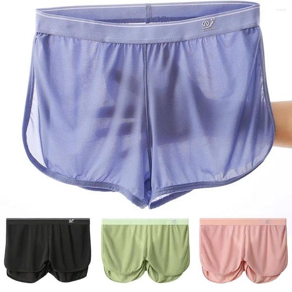 Calzoncillos Hombres Inicio Shorts Color Sólido Hinchable Suelto Transpirable Ropa Interior de Malla Fina Secado Rápido Verano Deporte Casual Boxer Bragas Desgaste