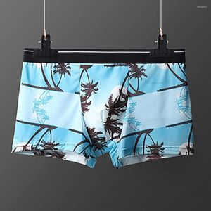 Men de sous-pants hommes Ice Silk Boxer Trunks Pirage imprimé Bulge Souchan Underwear Samless Briefs Man Sexy U Convex Sac