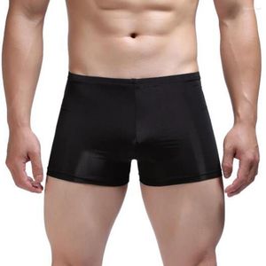 Sous-vêtements hommes boxeurs de soie de glace satin huile sous-vêtements brillants taille basse troncs stretch lisse slip sans couture ultra-mince short de souffle culotte