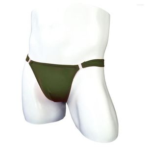 Calzoncillos hombres calzoncillos de seda de hielo bolsillo bikini g-string ultra fino