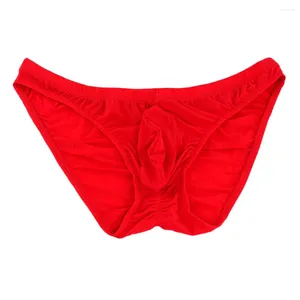 Sous-vêtements hommes slips en soie glacée sous-vêtements bikini doux taille basse culotte extensible froncé dos string grande poche U convexe lingerie confortable