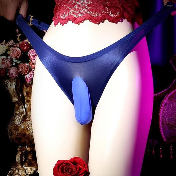 Calzoncillos Hombres Seda de hielo Sexy Sissy Bolsa Bragas Sheer G-String Ropa interior Lencería Tangas Low Rise Transparente Calzoncillos ultrafinos La mejor calidad