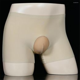 Mutande Uomo Ice Silk U Convex Pouch Sheer Seamless Boxer COCk Ring See Through Underwear Perizoma color caramella Taglie forti