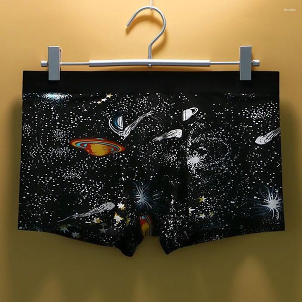 Men de sous-pants hommes Ice Silk Underwear Space étoiles imprimées ultra minces coffret sans couture