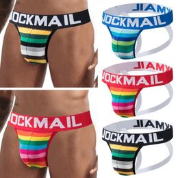Caleçons hommes Jockstrap sous-vêtements arc-en-ciel couleur coton Sexy renflement amélioration slips Supporters athlétiques cadeau actif caleçons